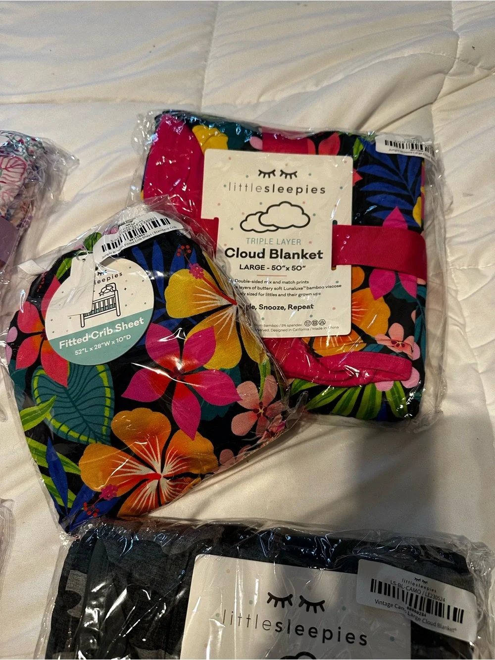 Little Sleepies Jungle Blooms Floral Cloud Blanket and crib sheet bundle